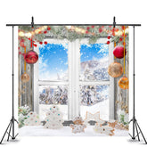 Lofaris Gingerbread Pine Leaves Window Christmas Backdrop